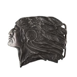 Vintage Indiana Metal Craft Native American Chief Belt Buckle